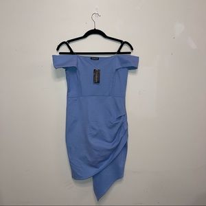 MIDI blue off the shoulder dress. Has great stretch material. Never worn.